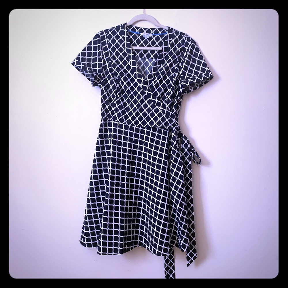 Navy & White Mock Wrap Boden Dress US 12R